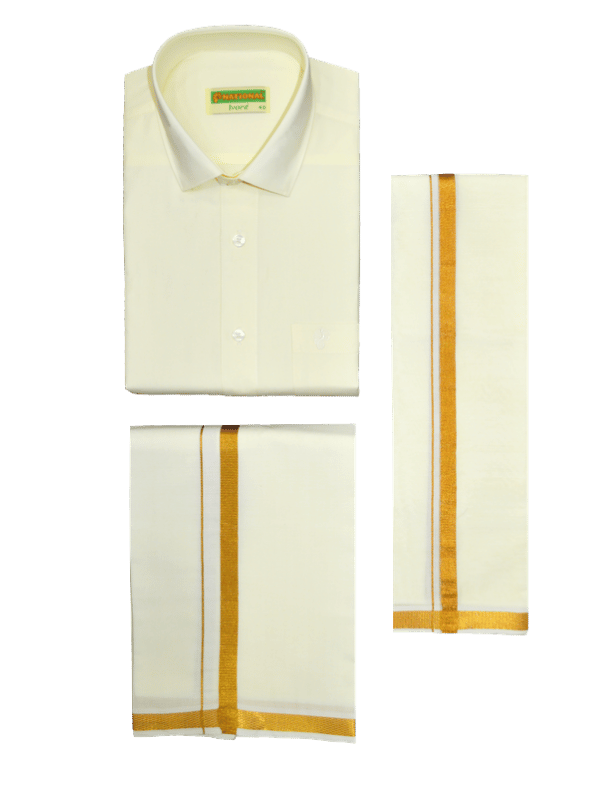 National Cotton Mens Cream Color Wedding Comb Half Sleeve - Vivaha_NHV_02