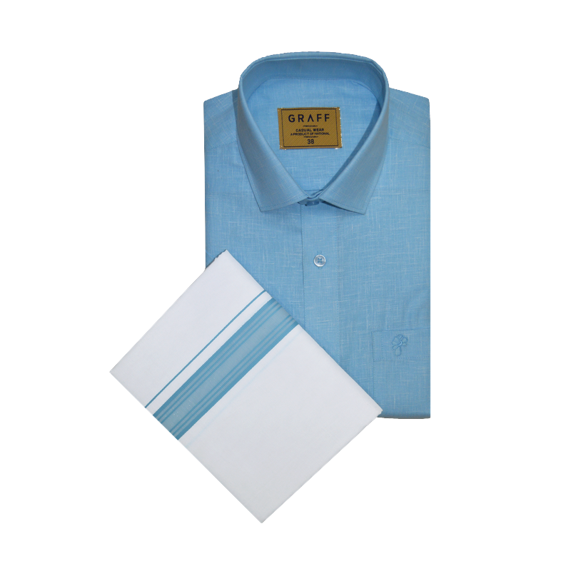 Mens Cotton Rich Half Sleeve Shirt and Dhoti Combo - MAJESTIC BLUE - MJH01