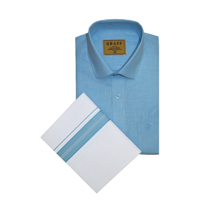 Mens Cotton Rich Half Sleeve Shirt and Dhoti Combo - MAJESTIC BLUE - MJH01